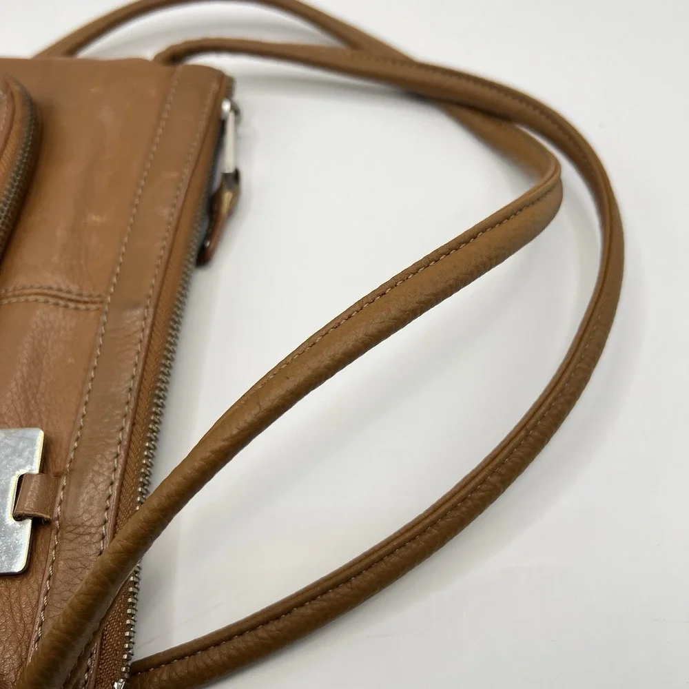 Tignaello Leather Zippered Crossbody Bag‎ Brown Small